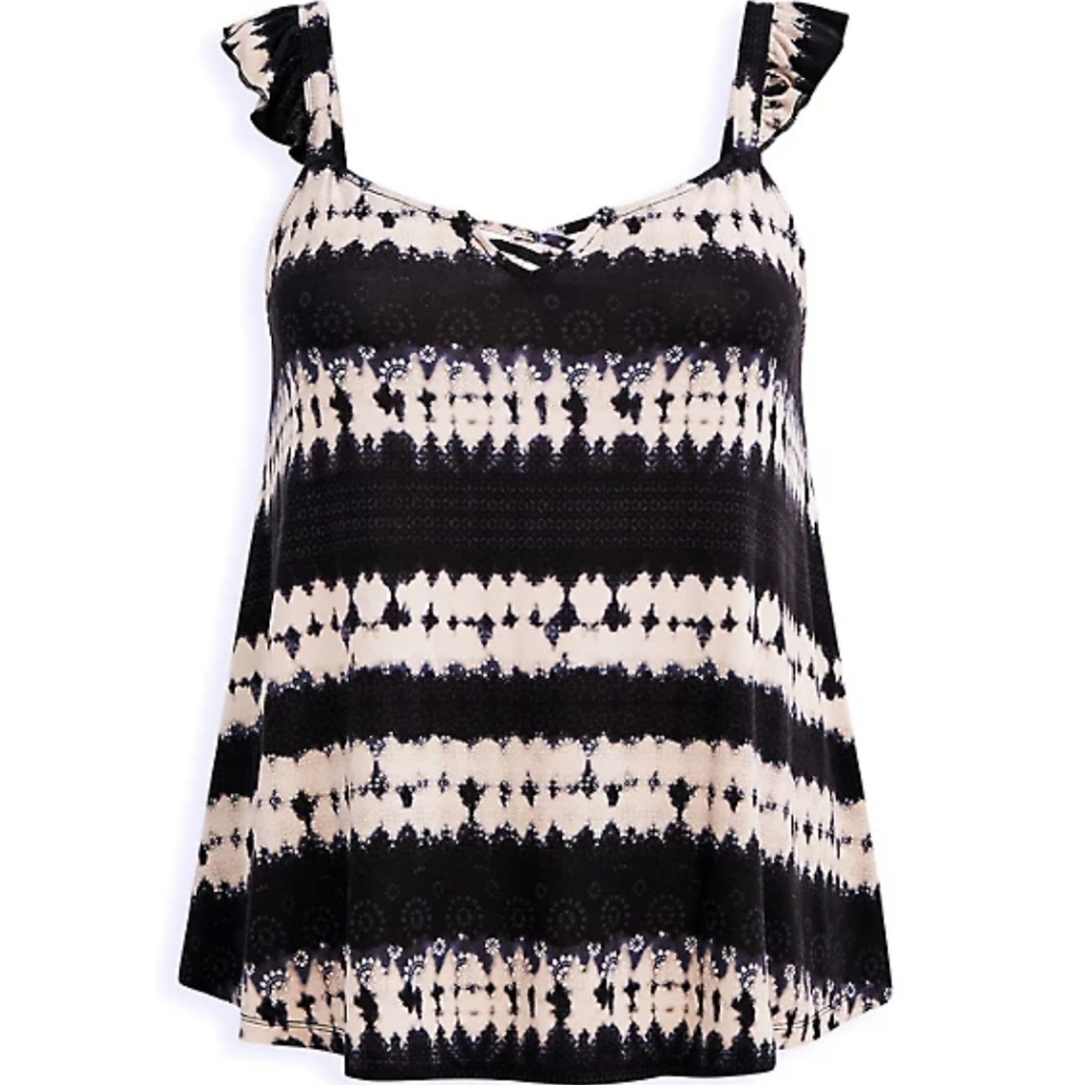 NWT - Black Tie-Dye Sweetheart Lace Up Tank